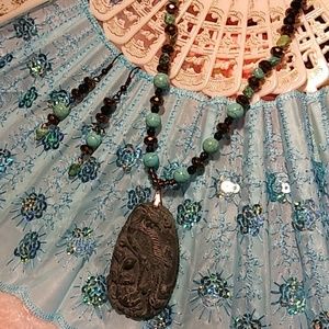 Peacock carved Pendant & earrings